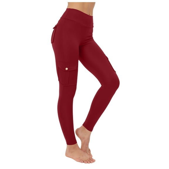 COMVALUE Leggings for Women 2026 High Waisted Leggings with Pockets Yoga Pants Tummy Control (Brick Red, XXL)