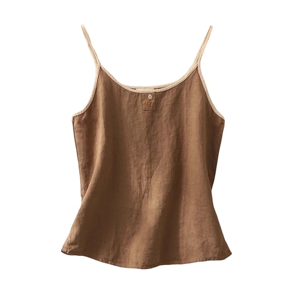 COMVALUE Linen Tank Top for Women Camisole V-Neck Sleeveless Cami Shirt Loose Fit Summer Top (Coffee, 3XL)