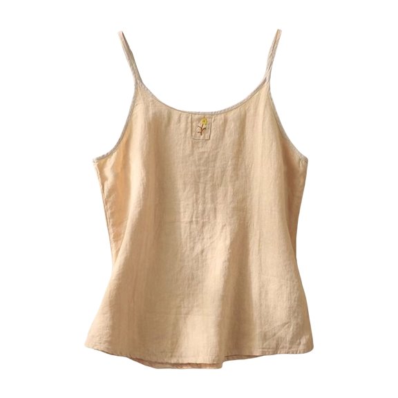 COMVALUE Linen Tank Top for Women Camisole V-Neck Sleeveless Cami Shirt Loose Fit Summer Top (Khaki, M)