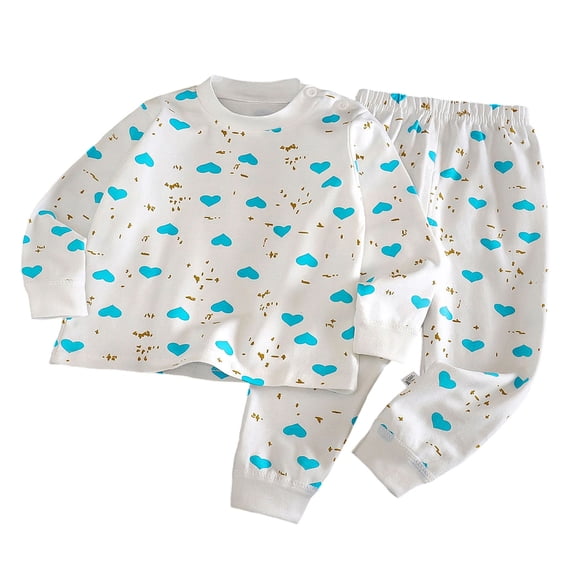 COMVALUE Little Girls Fall Pajama Outfit 3 6 12 18 24 Months 3T 4T 5T 6T Cloud Print Long Sleeve Top and Ribbed Cuff Matching Sleep Pants
