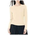 thumbnail image 1 of COMVALUE Long Sleeve Shirts for Women Crew Neck Tee Tshirts Casual Plain Basic Tops Loose Fit (Beige, L), 1 of 4