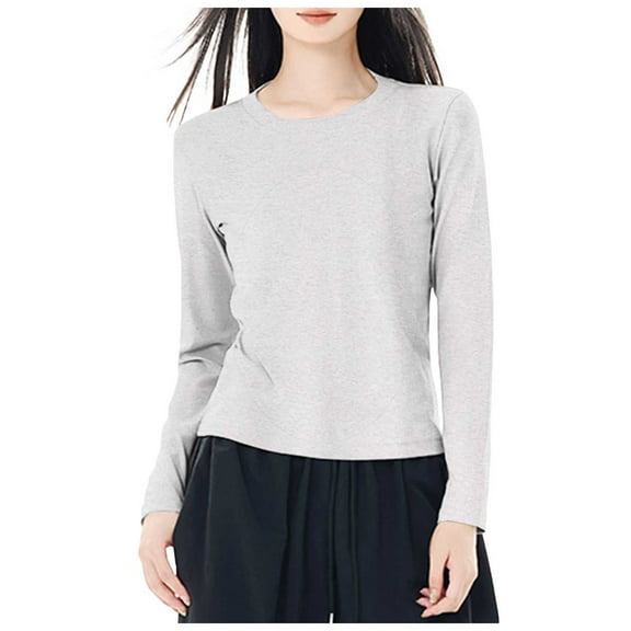 COMVALUE Long Sleeve Shirts for Women Crew Neck Tee Tshirts Casual Plain Basic Tops Loose Fit (Light Gray, XXL)