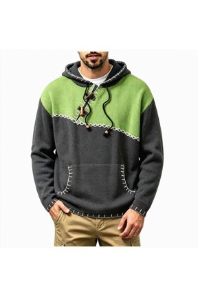 Men Color Block Patchwork Pullover Hoodie Contrast Stitch Detail Long Sleeve Kangaroo Pocket Casual Mens Sweatshirt