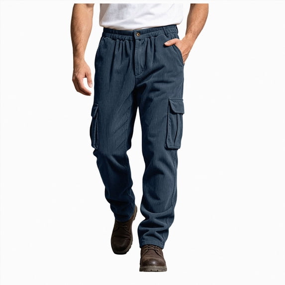 COMVALUE Men's Cargo Pants with Pockets Cotton Hiking Sweatpants Casual Athletic Jogger Sports Outdoor Trousers Relaxed Fit (Navy, L)