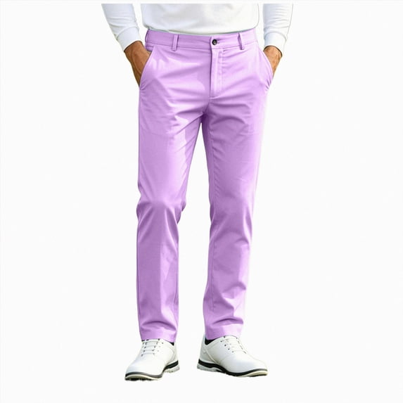 COMVALUE Men's Chinos Casual Business Dress Pants Slim Fit Skinny Stretch Flat-Front Lightweight Comfort Slacks with Pockets (Light Purple, M)