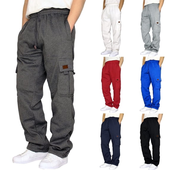 COMVALUE Men's Heavyweight Fleece Baggy Cargo Sweatpants Drawstring Pants with Pockets Straight Leg Casual Joggers Hiking Athletic (GY2, 5XL)