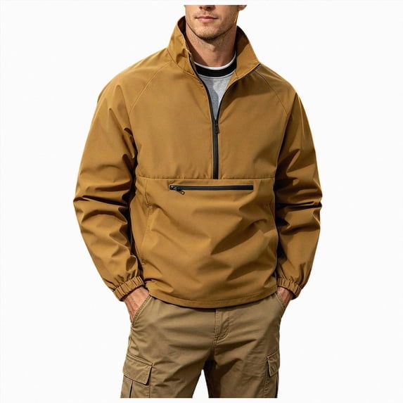 COMVALUE Men's Lightweight Quarter Zip Pullover Casual Windbreaker for Running Golf Jackets with 3 Pockets (Brown, XL)