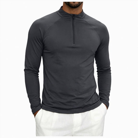 COMVALUE Men's Long Sleeve Athletic Shirts 1/4 Pullover Zip Sun Protection Rash Guard UPF 50+ Outdoor Running T-Shirts (Grey, 3XL)