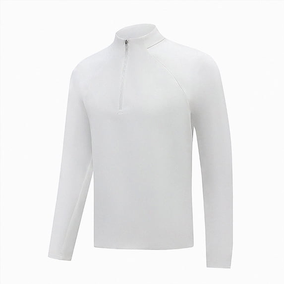 COMVALUE Men's Long Sleeve Athletic Shirts 1/4 Pullover Zip Sun Protection Rash Guard UPF 50+ Outdoor Running T-Shirts (White, L)