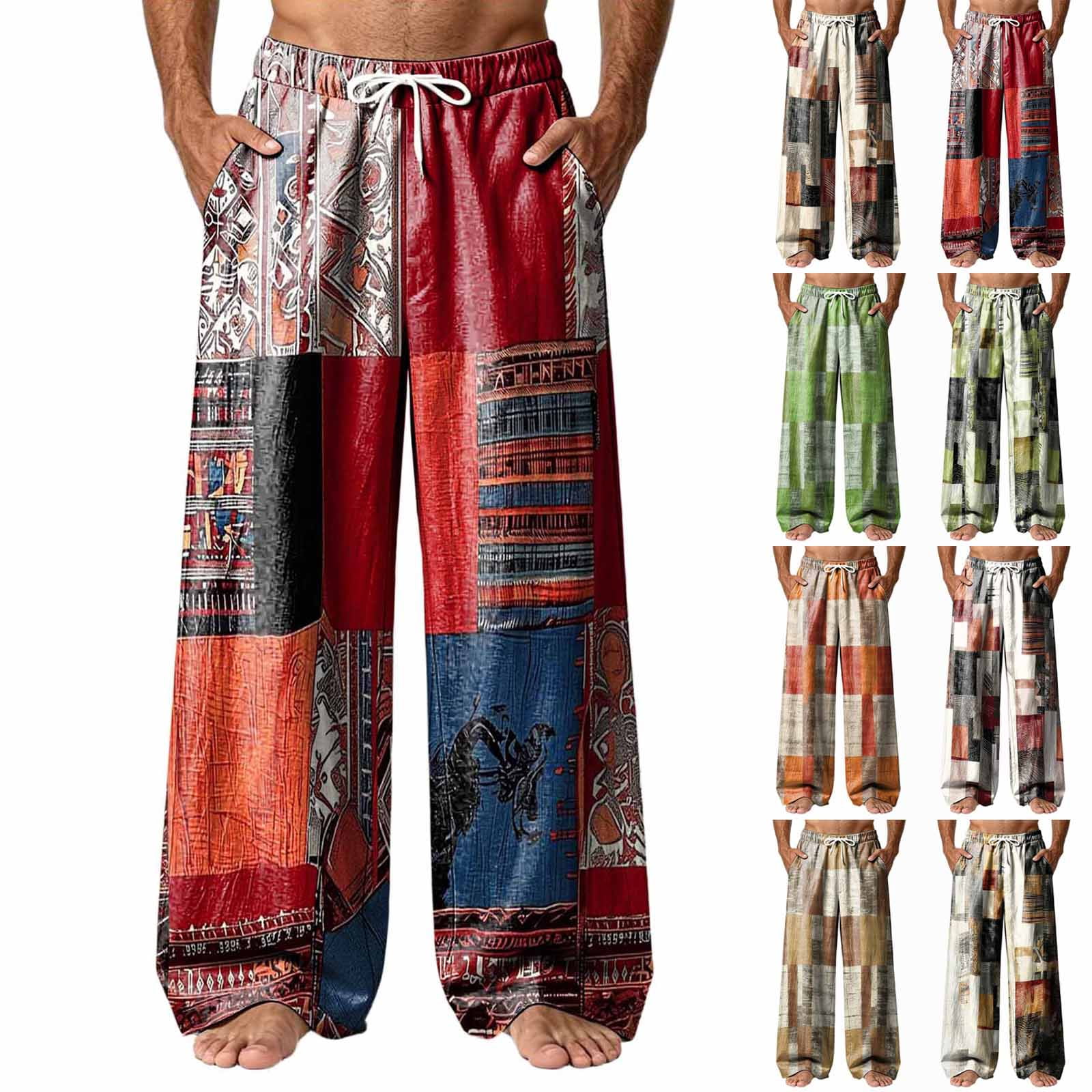 COMVALUE Men's Patchwork Print Hippie Pants, Baggy Comfy Colorful ...