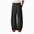 thumbnail image 1 of COMVALUE Men's Summer Pleated Linen Wide Leg Pants Loose Fit Draped Retro Casual Trousers (Black, S), 1 of 7