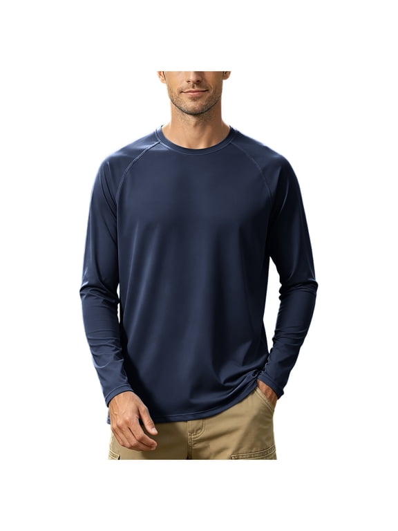 Men's UPF 50+ Sun Protection Long Sleeve Shirts, Quick Dry UV Rash Guard Shirt, Surf Beach Fishing Swimming Hiking (Navy, 3XL)
