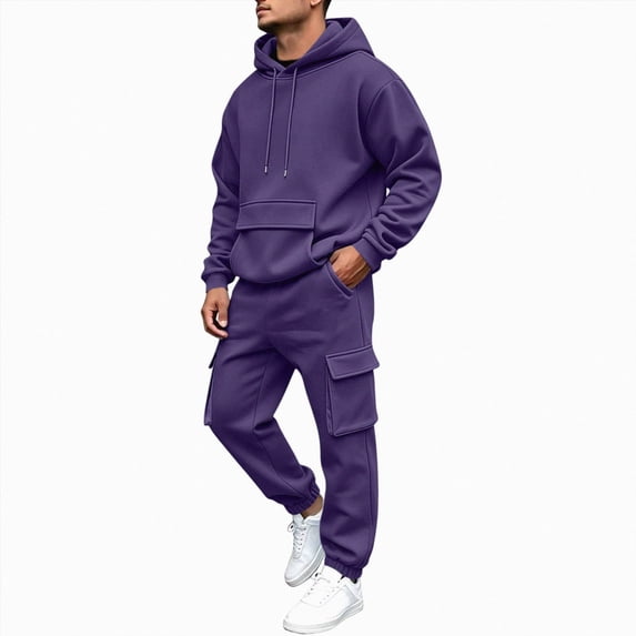 COMVALUE Mens Cargo Tracksuit 2 Piece Hooded Outfit Loose Fit Hoodie and Jogger Pants with Multi Side Pockets for Casual Daily Wear