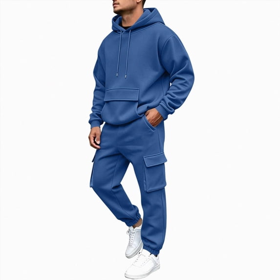 COMVALUE Mens Cargo Tracksuit 2 Piece Hooded Outfit Loose Fit Hoodie and Jogger Pants with Multi Side Pockets for Casual Daily Wear