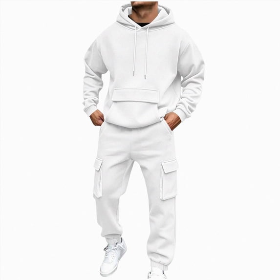 COMVALUE Mens Cargo Tracksuit 2 Piece Hooded Outfit Loose Fit Hoodie and Jogger Pants with Multi Side Pockets for Casual Daily Wear