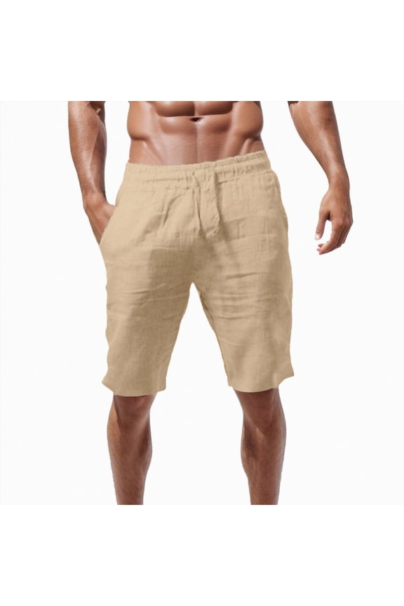 COMVALUE Mens Cotton Linen Shorts Casual Elastic Waist Lightweight Vacation Summer Beach Shorts with Pockets Yellow for Size S