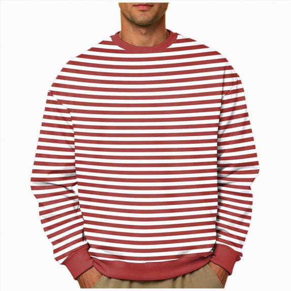 COMVALUE Mens Horizontal Stripe Crew Neck Long Sleeve Pullover Sweatshirt Loose Fit Casual Top For Everyday Outfits