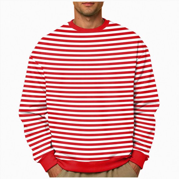 COMVALUE Mens Horizontal Stripe Crew Neck Long Sleeve Pullover Sweatshirt Loose Fit Casual Top For Everyday Outfits