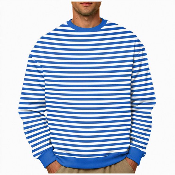 COMVALUE Mens Horizontal Stripe Crew Neck Long Sleeve Pullover Sweatshirt Loose Fit Casual Top For Everyday Outfits