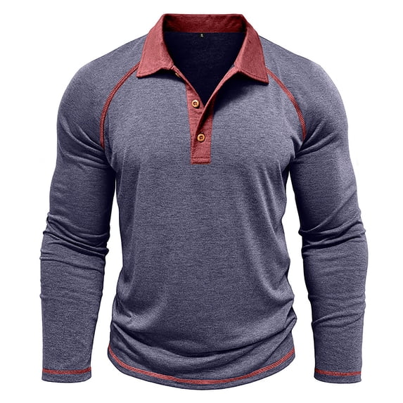 COMVALUE Mens Long Sleeve Polo Shirts Fashion Casual Raglan Button Polo Tee Collared Golf Shirt (Navy, 3XL)