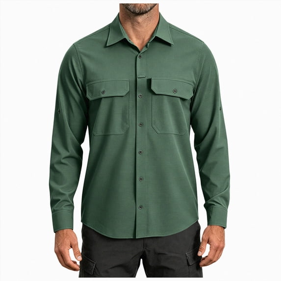 COMVALUE Mens Long Sleeve Shirts Casual Button Down Shirt Wrinkle Free Dress Shirt with Pocket (Army Green, 3XL)