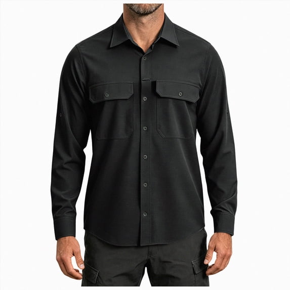 COMVALUE Mens Long Sleeve Shirts Casual Button Down Shirt Wrinkle Free Dress Shirt with Pocket (Black, 3XL)