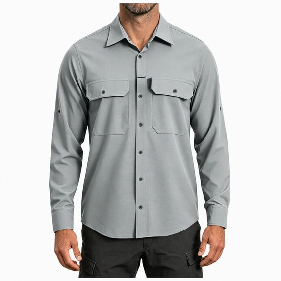 COMVALUE Mens Long Sleeve Shirts Casual Button Down Shirt Wrinkle Free Dress Shirt with Pocket (Light Gray, M)