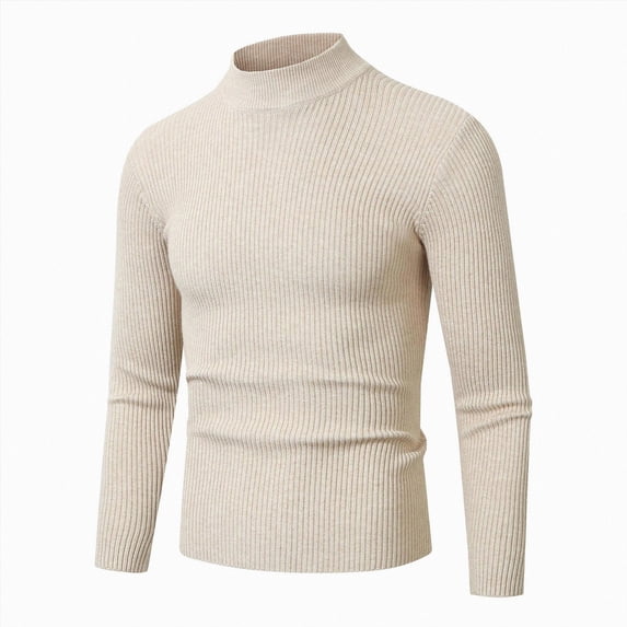 COMVALUE Mens Mock Neck Ribbed Knit Sweater Long Sleeve Slim Fit Casual Pullover For Daily Wear