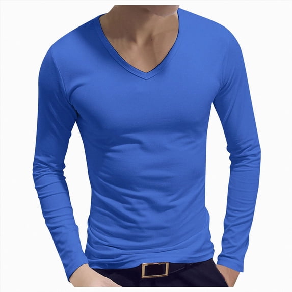 COMVALUE Mens Solid V Neck Long Sleeve T Shirt Slim Cut Soft Lightweight Basic Tee For Casual Daily Wardrobe