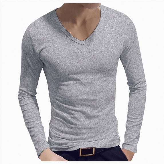 COMVALUE Mens Solid V Neck Long Sleeve T Shirt Slim Cut Soft Lightweight Basic Tee For Casual Daily Wardrobe