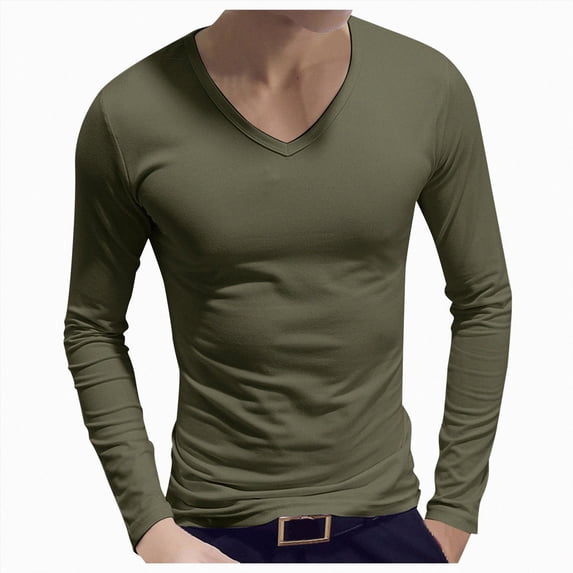 COMVALUE Mens Solid V Neck Long Sleeve T Shirt Slim Cut Soft Lightweight Basic Tee For Casual Daily Wardrobe