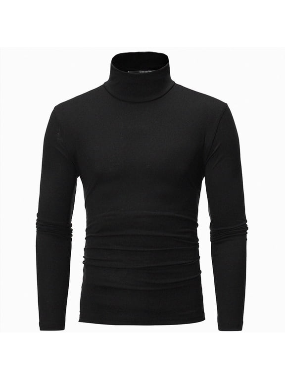 Mens Turtleneck Long Sleeve Stretchy Knit Top Slim Fit Basic Pullover For Layering And Daily Wear