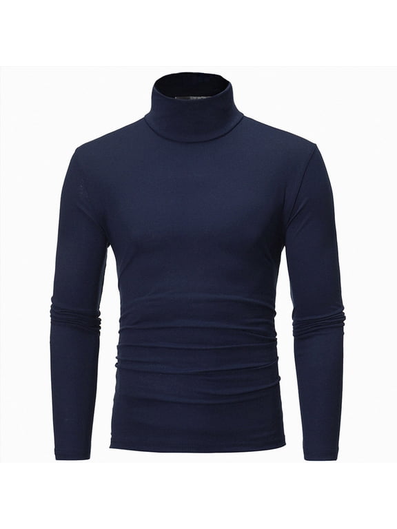 Mens Turtleneck Long Sleeve Stretchy Knit Top Slim Fit Basic Pullover For Layering And Daily Wear
