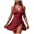 thumbnail image 1 of COMVALUE One Piece Swimsuit Women 2026 Tummy Control Modest Full Coverage Bathing Suit Retro Laser Cut Out Slimming Swim Dress (S, Wine), 1 of 6
