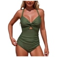 thumbnail image 1 of COMVALUE One Piece Swimsuit for Women Bathing Suits Twist Front Cutout Adjustable Straps Ruched Swimwear (Green, M), 1 of 8