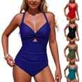 thumbnail image 1 of COMVALUE One Piece Swimsuit for Women Bathing Suits Twist Front Cutout Adjustable Straps Ruched Swimwear (Navy, XL), 1 of 8