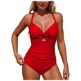 thumbnail image 1 of COMVALUE One Piece Swimsuit for Women Bathing Suits Twist Front Cutout Adjustable Straps Ruched Swimwear (Red, S), 1 of 8