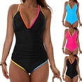 thumbnail image 1 of COMVALUE One Piece Swimsuits Women 2026 Tummy Control - Modest Bathing Suit Shapewear Swimwear Retro Neon Swim Suit (Black, L), 1 of 8