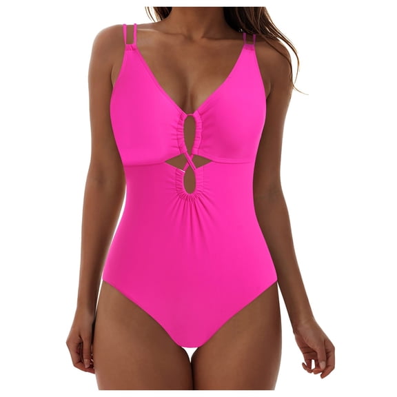 COMVALUE One Piece Swimsuits for Women Sexy Cutout Monokini Ruched Tummy Control Bathing Suits Cross Back Swimwear (Hot Pink, S)