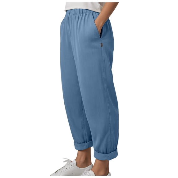 COMVALUE Pant for Women Spring Summer Lightweight Casual Boho Beach Pants Wide Leg High Waisted Trousers (Blue, XL)