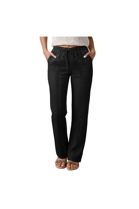 Pants Women 2026 Spring Summer Fashion Straight High Waisted Leg Pant Dressy Casual Loose Trousers with Pockets (Black, M)