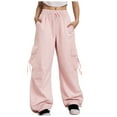 thumbnail image 1 of COMVALUE Parachute Pants Woman Y2K Fashion Baggy Cargo Pants Drawstring Elastic Streetwear Trousers with Pockets (Pink M), 1 of 9