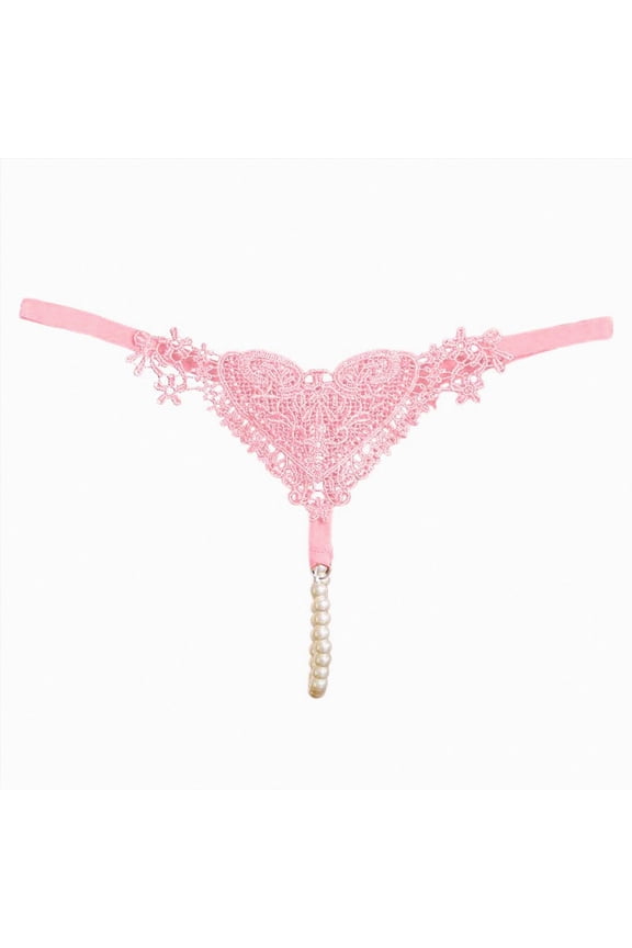 Pearl String Underwear Women Heart Print Panties Cute Briefs Breathable Tangas Tummy Control Underpants Soft Thongs (Watermelon Red, One Size)