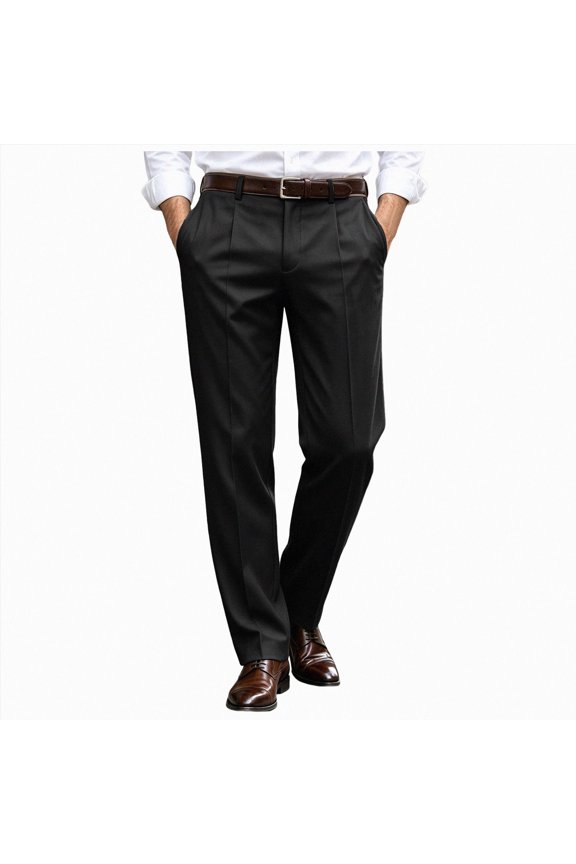 Pleated Men’s Trousers Baggy Classic Commuting Lightweight Suit Pants | Straight Leg Lightweight Trousers Suitable for All Occasions (Black, S)