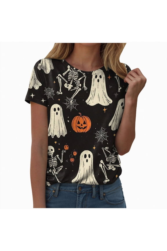 Plus Size Halloween Hocus Pocus T Shirt Women Funny Graphic Print Fall Short Sleeve Tee Tops Black 3XL