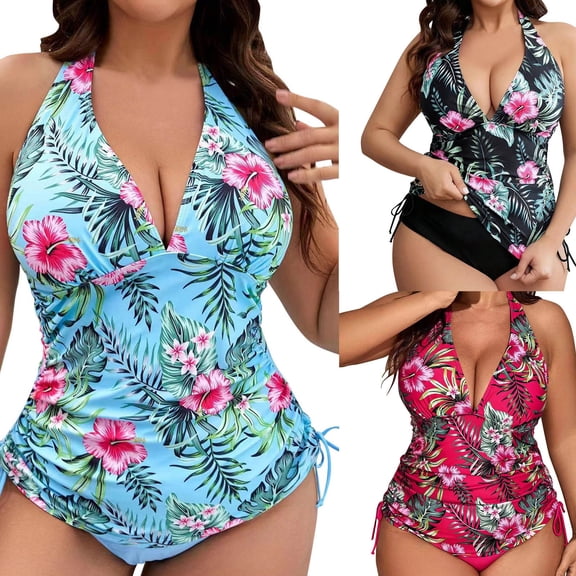 COMVALUE Plus Size Tankini Top Only - Flowy Bathing Suits Top Plus Size Swim Top 2026 Modest Swimsuits Top (Red, 3XL)
