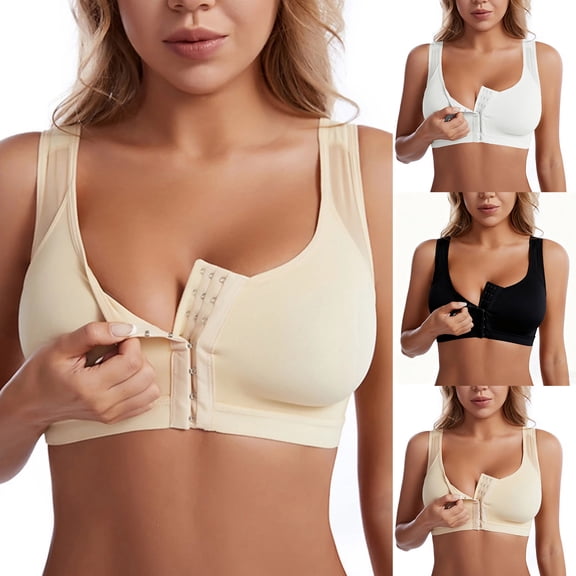 COMVALUE Post Surgery Bras Front Closure Compression Bra Mastectomy Bras Surgical Wireless with Adjustable Straps (White, 4XL)