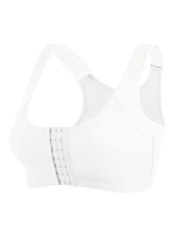 Post Surgery Bras Front Closure Compression Bra Mastectomy Bras Surgical Wireless with Adjustable Straps (White, XXL)