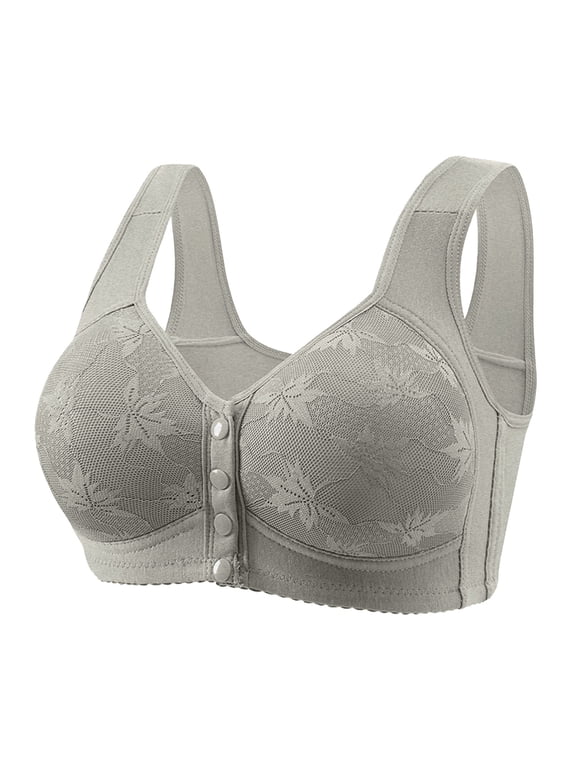 Posy Bra for Seniors 2026 Front Closure No Underwire Seamless Fall Comfy Breathable Bras Push Up Bralettes (40, Grey)