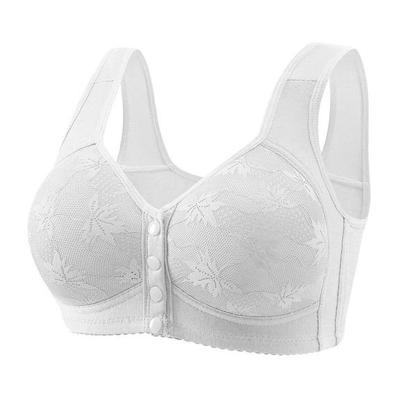 COMVALUE Posy Bra for Seniors 2026 Front Closure No Underwire Seamless Fall Comfy Breathable Bras Push Up Bralettes (50, White)